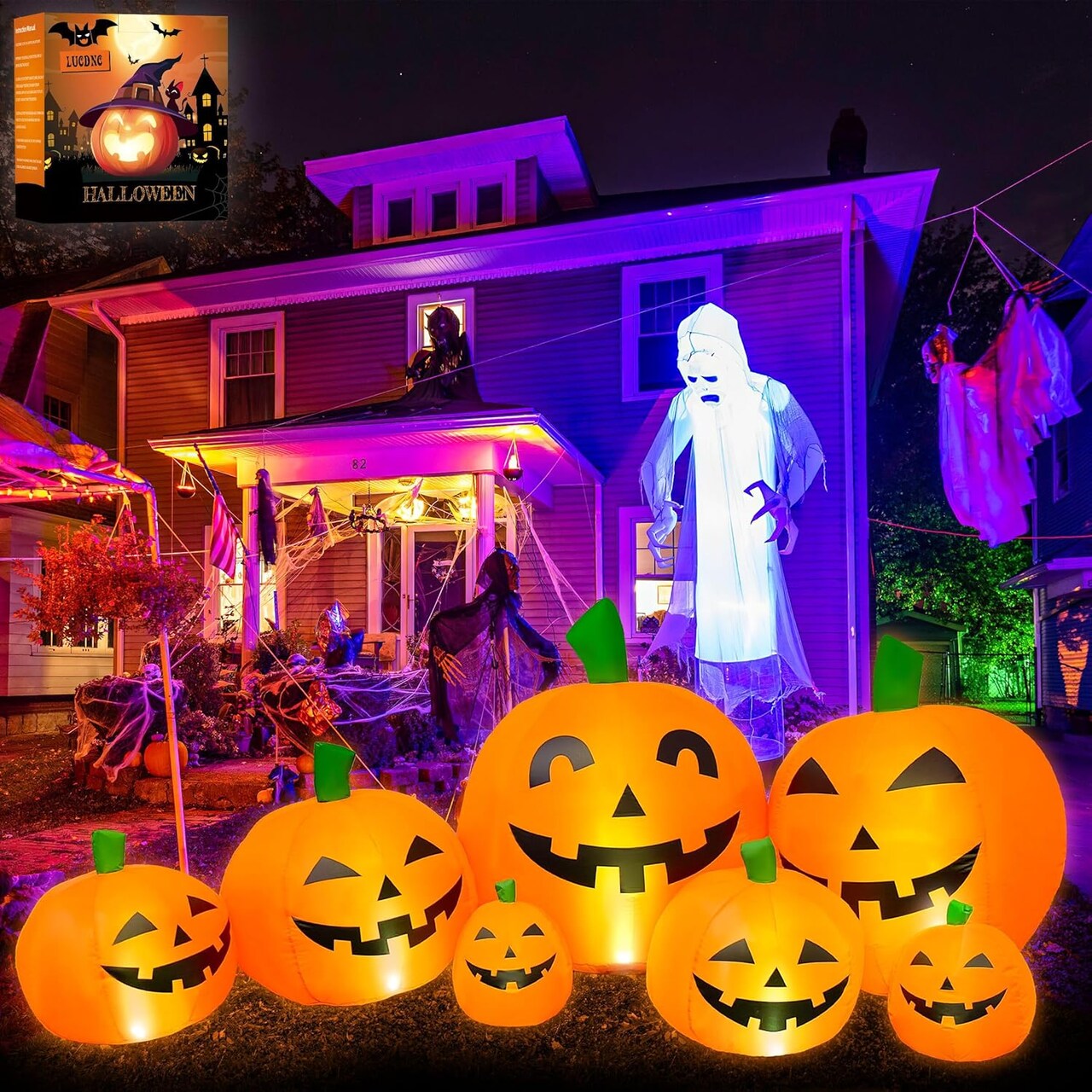 Outdoor Halloween Decorations 7.5 Ft Halloween Inflatables Pumpkins with Built-in LED Lights